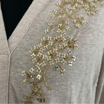 Akemi + Kin Anthropologie  Beaded Henley Top Beige Long Sleeve Photo 3