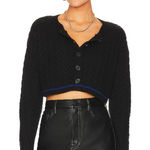 525 America  Black Cropped Lattice Cable Tipped Cardi In Black Multi Photo 0