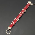 Red Genuine Leather Rhinestone Charms 7 1/2” Toggle Bracelet 36g. Photo 3