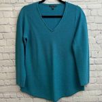 Eileen Fisher Blue Merino Wool Long Sleeve Tunic Shirt Small V Neck *FLAW* Photo 0