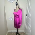 Lulus NTM: Got the Love Satin Dress Magenta Square Neck Long Sleeve Size M NWT Photo 7