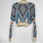 En Crême En Crème Cream & Blue Argyle Knit Sweater Balloon Sleeves Womens M Chunky Fall Photo 4