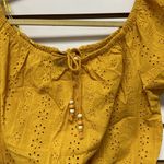 WOLF WOMEN'S KNIT EYELET SMOCKED CROP TOP SZ L Yellow Size L Photo 8