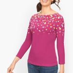 Talbots  Cotton Bateau Neck‎ Tee Lovely Floral Small Multicolor Preppy Stretch Photo 0