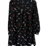 ZARA Long Sleeve Black Dress Small Empire Waist Goth Lightweight Floral Photo 2