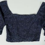 ZARA Navy Blue Lace Floral Off-The-Shoulders Crop Top Shirt Blouse Size M 🦋 Photo 0