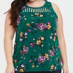 Torrid 0 0X Green Floral Strappy Neckline Babydoll Tank Top Shirt Blouse Photo 0