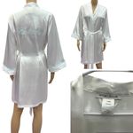 Linea Donatella Linea Intimo Donatella White with Blue Embroidered Bride Back Satin Robe Size L Photo 1
