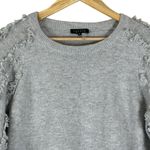 1. State  Fringe Sleeve Sweater Womens S Gray Crew Neck Cotton Boho Indie Cozy Photo 2