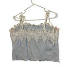 Anthropologie Lace Crochet Trim Blue White Cropped Tank Top Size medium Photo 1