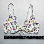 White Floral Ribbed Wired Tie Swim Sports Bra Beach Bralette Bikini Top L Large Photo 2