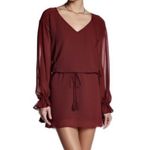 Haute Hippie XS Burgundy V-Neck Mini Dress With Tassel Boho Accents MSRP $695 Photo 2