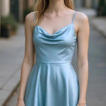 Papaya VTG Blue Satin Mini Dress Sz L Blue Coquette Sweet & Flirty Y2K Photo 0