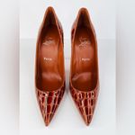 Christian Louboutin  Kate 100mm Croc Acajou Brown Embossed Leather Pumps EU 39 Photo 9
