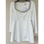 Nadine Merabi White Kimberly Embellished Rhinestone Long Sleeve Minidress US 8 Photo 5