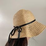 Summer Straw Bucket Hat Black Ribbon Photo 0