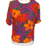 American Vintage Nouveau Floral Flowers Vintage Retro Bright Rayon Size Medium M Shirt Blouse Photo 0