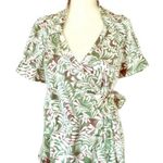 BCBGMAXAZRIA BCBG Y2K Satin Floral Wrap Top - Green and White Photo 0