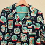 Nick & Nora  green and blue snow globe flannel pajamas set size small Photo 6