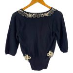 Anthropologie Field & Flower Black Knit Granny Sweater 3/4 Sleeves Lace Detail S Photo 6