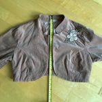 Forever 21 twenty one Velvet Cropped Jacket, Embroidered, Beaded, Tan, Cream, Green, Size S Photo 10
