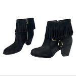 Lauren Ralph Lauren Mara Black Oiled Suede Fringe Heel Booties Sz 8 Photo 1