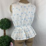 Chic Wish White & Blue Eyelit Embroidered Floral Sleeveless Blouse Top NEW L Photo 2