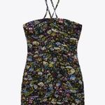 ZARA  Halter Tie Smocked Ruched Strapless Bodycon Floral Mini Dress Size Small Photo 8