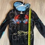 Ed Hardy  Black Zip-Up with Red and Blue Fish Design Photo 9