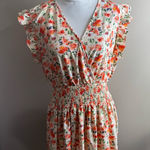 Umgee  Floral Smocked Midi Dress - Cream and Red large Photo 0