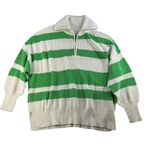Aerie L Large Oversized Beyond Quarter Zip Sweater Knit Polo Green Stripe Womens Photo 2