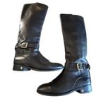Tory Burch  Black Leather Riding Boots Women’s 7M  Gold Buckle & Logo Detail Photo 7
