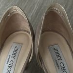 Jimmy Choo Authentic  Shimmer Champagne Gold Leather Peep Toe Heel Size 39 Photo 3