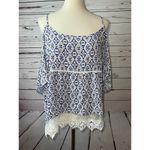 NWT Stitch Fix Langlock Cold Shoulder Blouse Large Skies are Blue shirt Lace Hem Photo 7