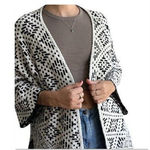 H&M  Black & White Diamonds Open Front 3/4 Sleeve‎ Wool Blend Oversized Cardigan Photo 0