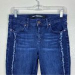 Karl Lagerfeld  Dark Wash Mid Rise Raw Edge Cropped Cuffed Skinny Jeans Photo 4