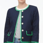 J.Crew NWT Tipped Lady Jacket Navy Blue Kelly Green Trim Women’s Size 4 Preppy Photo 0