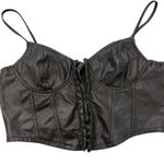 American Vintage Faux Leather Corset Crop Top Bustier Strappy Y2K Vintage Photo 0