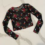 Urban Outfitters  Sheer Floral Embroidered Long Sleeve Crop Top Women’s XS Black Photo 5