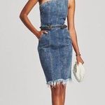 Retrofête Giorgio One-Shoulder Short Belted Denim Dress size small Photo 0