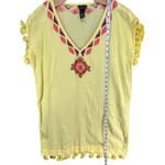 Moda International Y2K Tunic Top S Butter Yellow Embroidered Tassels Boho Beach Photo 7