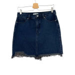 Good American Frayed Hem Denim Miniskirt In Blue299 Dark Wash Size 4 / 27 Photo 2
