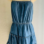 EXPRESS Denim Square Neck Tiered Mini Dress size M petite Photo 0