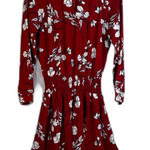 Plumberry Floral Print Smocked Waist Mini Dress Keyhole Neck Dressy Size Medium Red Photo 0