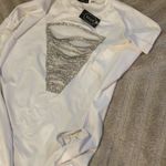 ILLord rhinestone ribbed v neck silver white cap sleeve dress plus size 3x NWT Photo 3