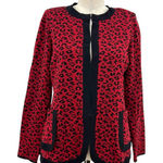 Misook Exclusively Red Black Leopard Print Cardigan Sweater Top Size Medium Photo 0