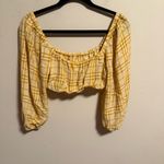 Capulet Jodi Yellow Plaid Puff Sleeve Crop Top Long Sleeve Revolve- Size Medium Photo 3