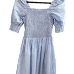 AQUA  S blue white pinstripe shirred smocked puff sleeve mini dress babydoll Photo 0