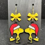Woodstock Christmas Earrings with Yellow Bows & Santa Hat Photo 0