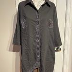 Club Donna Dress Shirt Unisex Button-Front Oversized Embellished Crystal Rhinestone Beads Tunic Camisole Whimsygoth Coastal Western Bling Bling 3/4 sleeves Shiny Photo 0